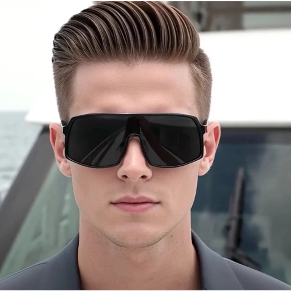Shield Sunglasses Safety Men Black Oversized Wrap Sport Performance UVProtection